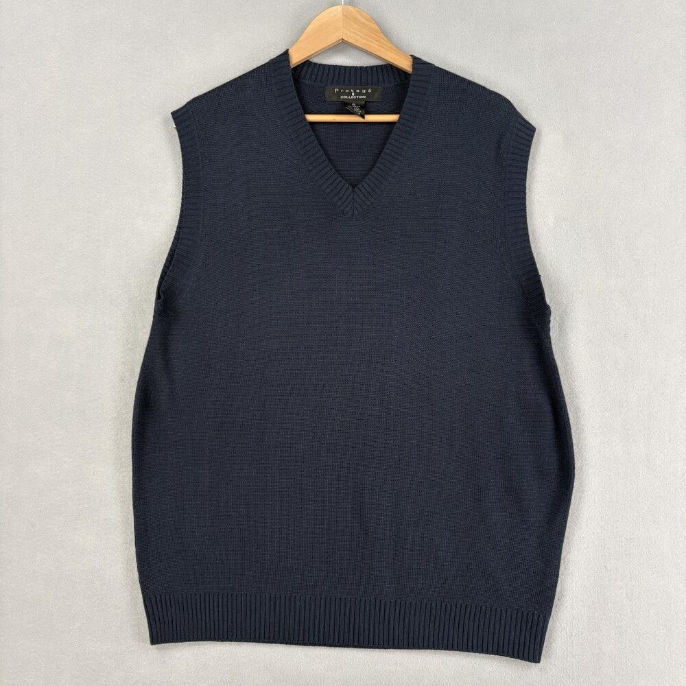 Vintage Protege Collection Sweater Vest Size XL Blue Wool Blend V Neck Knit